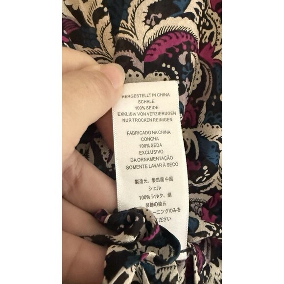 JOIE 100% Silk Paisley Bishop Sleeve Blouse Pleated Tasseled Boho Cottage Size L - Picture 12 of 12